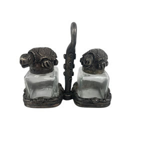 Vintage AST Design Salt And Pepper Shakers Pewter Tone Glass Turtles Underwater